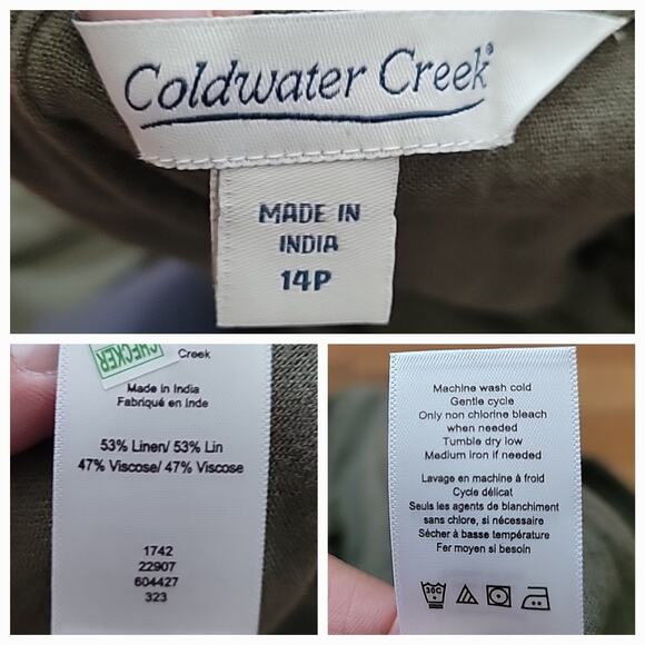 Coldwater Creek Wide Leg High Rise Linen Pants Olive Green Beachy Boho Lagenlook - Picture 11 of 12